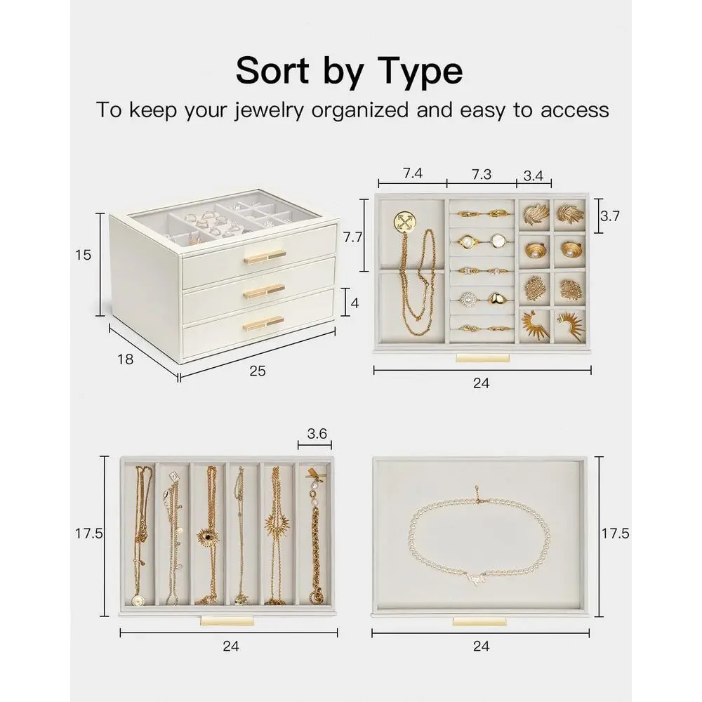 VLANDO Beauty Blooming Jewelry Box Organizer with Glass Lid & Drawers